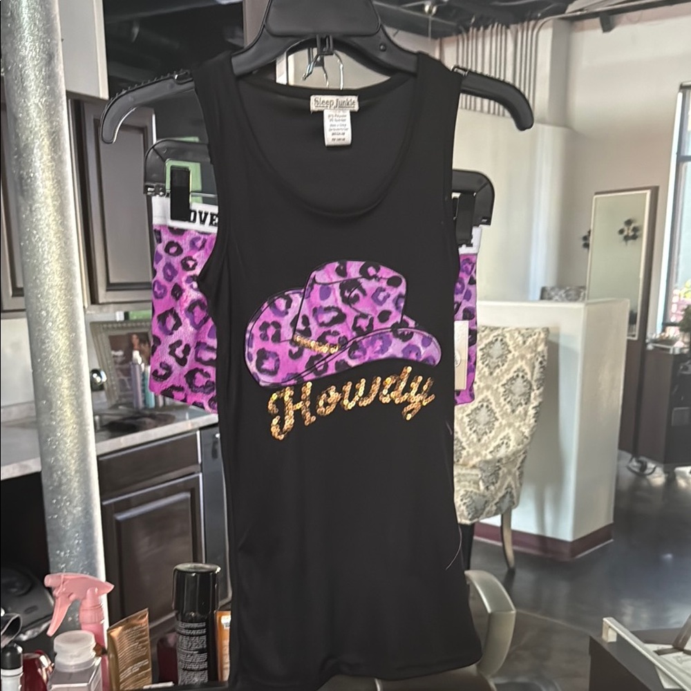 Sleep Junky Black Tank Top with Purple and Gold Accents